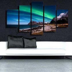 beach aurora nature 5 pieces canvas wall art, large framed 5 panel canvas wall art