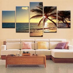 beach coconut 10 nature canvas 5 pieces canvas wall art, large framed 5 panel canvas wall art