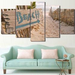 beach house sign nature 5 pieces canvas wall art, large framed 5 panel canvas wall art