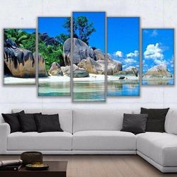 beach island 3 nature 5 pieces canvas wall art, large framed 5 panel canvas wall art