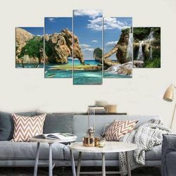 beach large fantasy island nature 5 pieces canvas wall art, large framed 5 panel canvas wall art