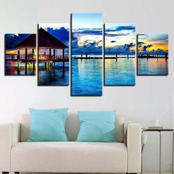 beach maldives 1 nature 5 pieces canvas wall art, large framed 5 panel canvas wall art