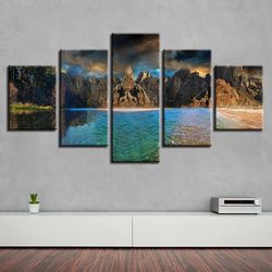 beach mountain nature 5 pieces canvas wall art, large framed 5 panel canvas wall art