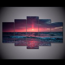 beach sea nature 5 pieces canvas wall art, large framed 5 panel canvas wall art