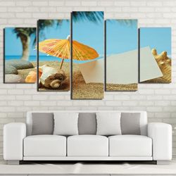 beach shell nature 5 pieces canvas wall art, large framed 5 panel canvas wall art