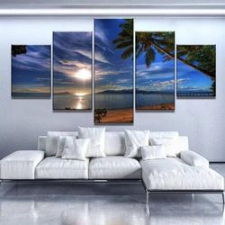 beach sunshine nature 5 pieces canvas wall art, large framed 5 panel canvas wall art