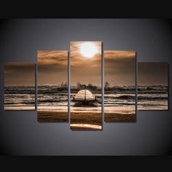 beach wave nature 5 pieces canvas wall art, large framed 5 panel canvas wall art