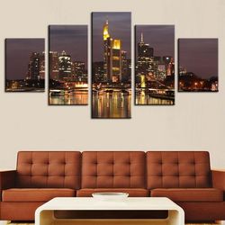 beautiful city building nature 5 pieces canvas wall art, large framed 5 panel canvas wall art