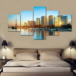 beautiful coastal city nature 5 pieces canvas wall art, large framed 5 panel canvas wall art