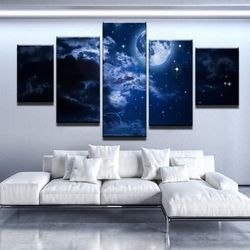 beautiful moon nature 5 pieces canvas wall art, large framed 5 panel canvas wall art