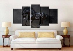 black horse large black horse large nature 5 pieces canvas wall art, large framed 5 panel canvas wall art