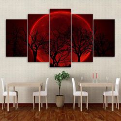 blood moon tree nature 5 pieces canvas wall art, large framed 5 panel canvas wall art