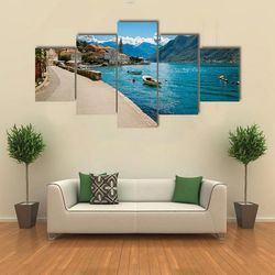 boka kotor bay in montenegro nature 5 pieces canvas wall art, large framed 5 panel canvas wall art