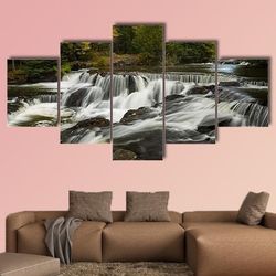 bond upper falls in autumn nature 5 pieces canvas wall art, large framed 5 panel canvas wall art