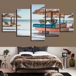 books by the sea nature 5 pieces canvas wall art, large framed 5 panel canvas wall art