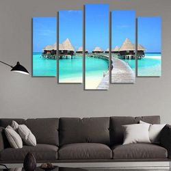 bora bora hotel nature 5 pieces canvas wall art, large framed 5 panel canvas wall art