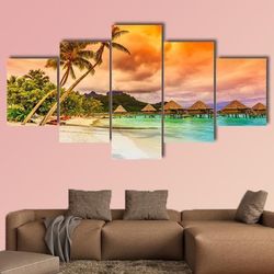 bora bora island french polynesia nature 5 pieces canvas wall art, large framed 5 panel canvas wall art
