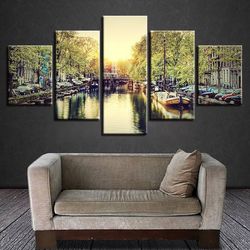 building river landscape nature 5 pieces canvas wall art, large framed 5 panel canvas wall art