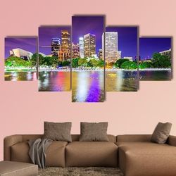 california downtown city skyline 1 nature 5 pieces canvas wall art, large framed 5 panel canvas wall art