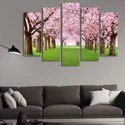 cherry trees nature 5 pieces canvas wall art, large framed 5 panel canvas wall art