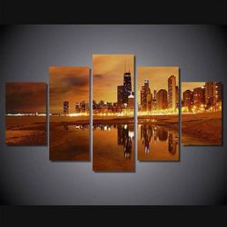 chicago city 4 nature 5 pieces canvas wall art, large framed 5 panel canvas wall art