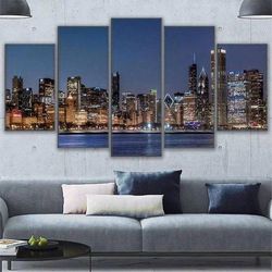 chicago city view split nature 5 pieces canvas wall art, large framed 5 panel canvas wall art