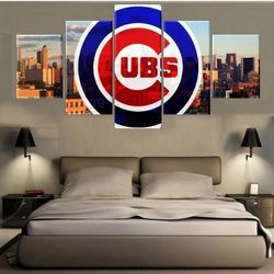 chicago cubs city nature 5 pieces canvas wall art, large framed 5 panel canvas wall art