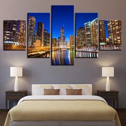 city building 33 nature 5 pieces canvas wall art, large framed 5 panel canvas wall art