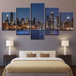 city building 9 nature 5 pieces canvas wall art, large framed 5 panel canvas wall art