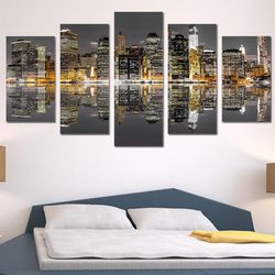 city building inverted nature 5 pieces canvas wall art, large framed 5 panel canvas wall art