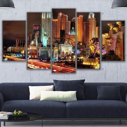 city building landscape 2 nature 5 pieces canvas wall art, large framed 5 panel canvas wall art