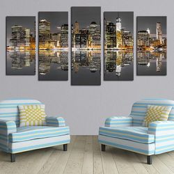 city building nature 5 pieces canvas wall art, large framed 5 panel canvas wall art