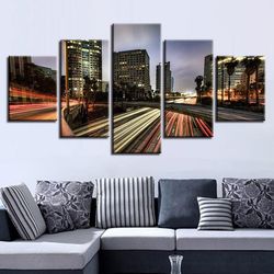 city building night 12 nature 5 pieces canvas wall art, large framed 5 panel canvas wall art