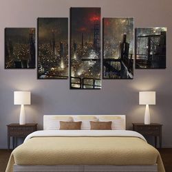 city building rain nature 5 pieces canvas wall art, large framed 5 panel canvas wall art
