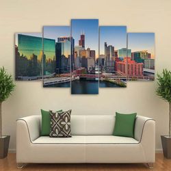 city building skyscrapers nature 5 pieces canvas wall art, large framed 5 panel canvas wall art