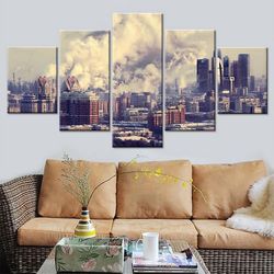 city buildings 01 nature 5 pieces canvas wall art, large framed 5 panel canvas wall art