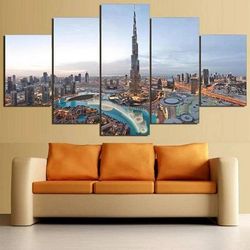 city dubai view nature 5 pieces canvas wall art, large framed 5 panel canvas wall art