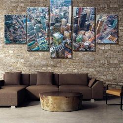 city from high sky landscape nature 5 pieces canvas wall art, large framed 5 panel canvas wall art