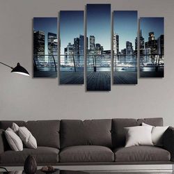 cityscape architecture nature 5 pieces canvas wall art, large framed 5 panel canvas wall art