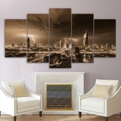 cityscape city night lightning nature 5 pieces canvas wall art, large framed 5 panel canvas wall art