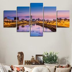 cityscape in full nature 5 pieces canvas wall art, large framed 5 panel canvas wall art