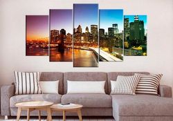 cityscape new york large nature 5 pieces canvas wall art, large framed 5 panel canvas wall art
