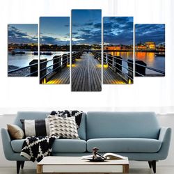 cityscape sunset and bridge nature 5 pieces canvas wall art, large framed 5 panel canvas wall art