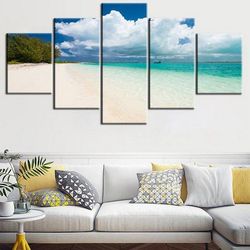 coastal beach nature 5 pieces canvas wall art, large framed 5 panel canvas wall art