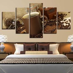 coffee and chocolate nature 5 pieces canvas wall art, large framed 5 panel canvas wall art