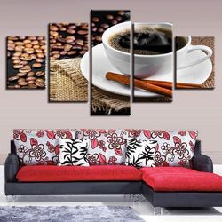 coffee and coffee beans 03 nature 5 pieces canvas wall art, large framed 5 panel canvas wall art