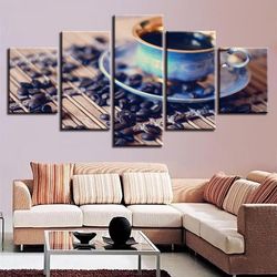 coffee and coffee beans 04 nature 5 pieces canvas wall art, large framed 5 panel canvas wall art