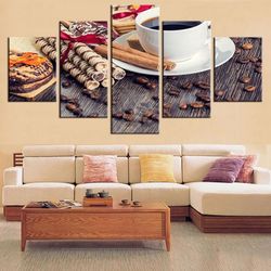 coffee and dessert nature 5 pieces canvas wall art, large framed 5 panel canvas wall art