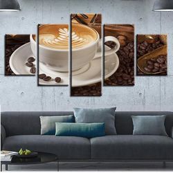 coffee beans 9 nature 5 pieces canvas wall art, large framed 5 panel canvas wall art