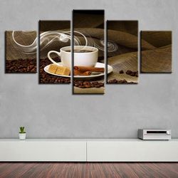 coffee beans and coffee 01 nature 5 pieces canvas wall art, large framed 5 panel canvas wall art